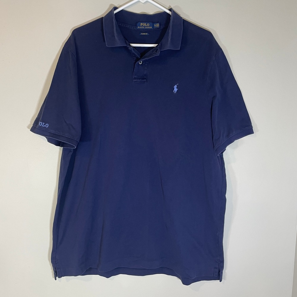 Polo Ralph Lauren Mens XL Classic Fit Navy Blue Cotton Pique Short Sleeve Polo